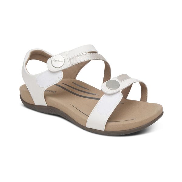 Aetrex Women's Jess Adjustable Quarter Strap Sandals - White | USA SOV2QUP